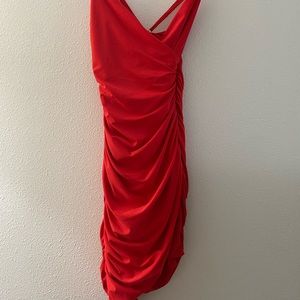 Red ruched Tiger Mist dress. Tight and short !